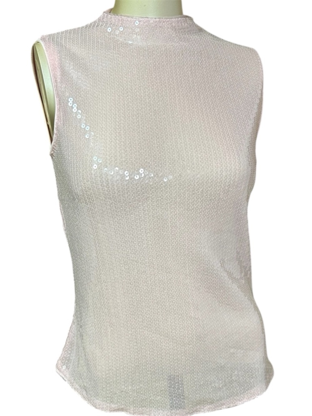 Missguided Pink Sequin High Neck Sleeveless Top Mesh Overlay Festival Party M
